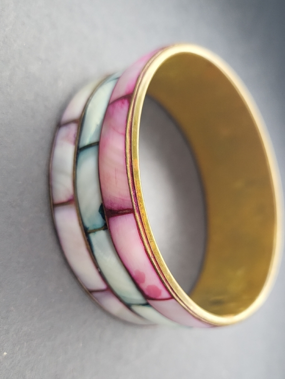 Pink and White Shell Inlay Bangle - Picture 2 of 3